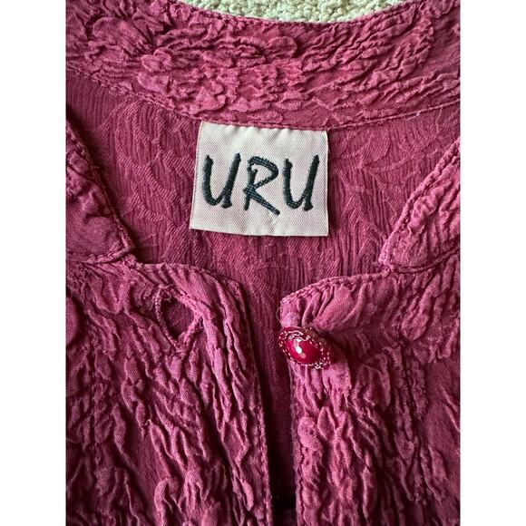 Vintage URU textured blouse with Mandarin band collar size medium - Picture 11 of 16